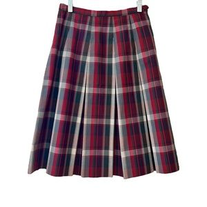 Vintage Academia Plaid Pleated Red Midi Skirt Small